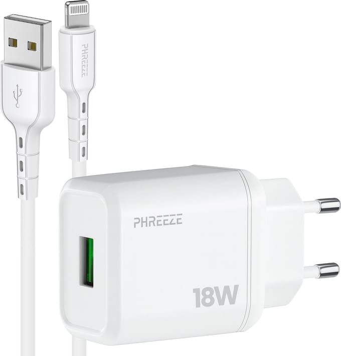 Phreeze usb lader geschikt voor iPhone en iPad met Lightning kabel - 5v 3a usb power adapter - Met oplaadkabel voor 14 13 12 11 pro max plus