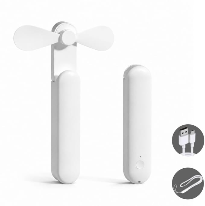 Handventilator - draagbare handventilator - opvouwbare zak ventilator op USB - mini ventilator - met 2000 mAh-accu - 3 snelheden - stille werking - wit