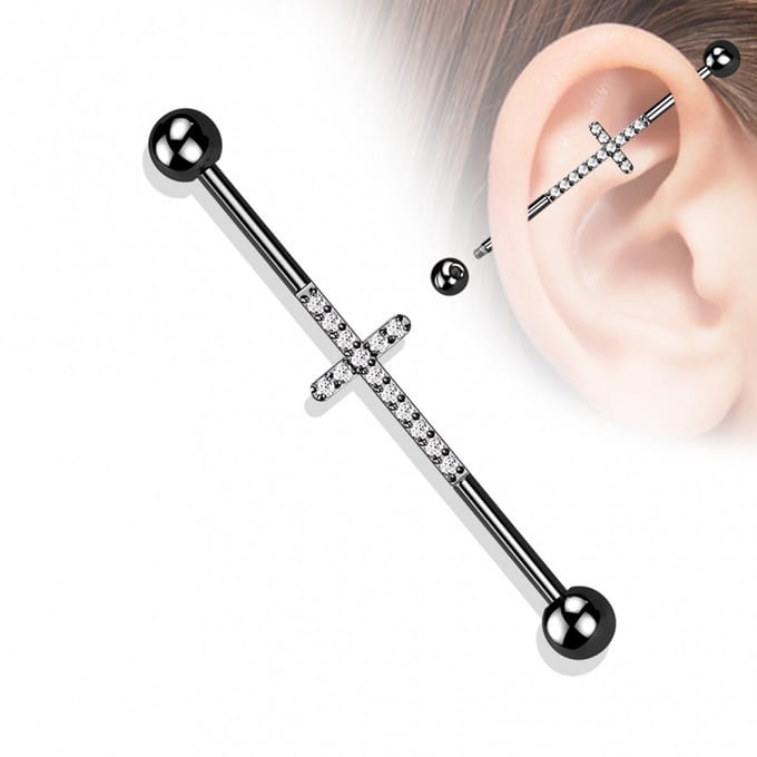 Industrial piercing titanium CNC cross - zwart - LMPiercings