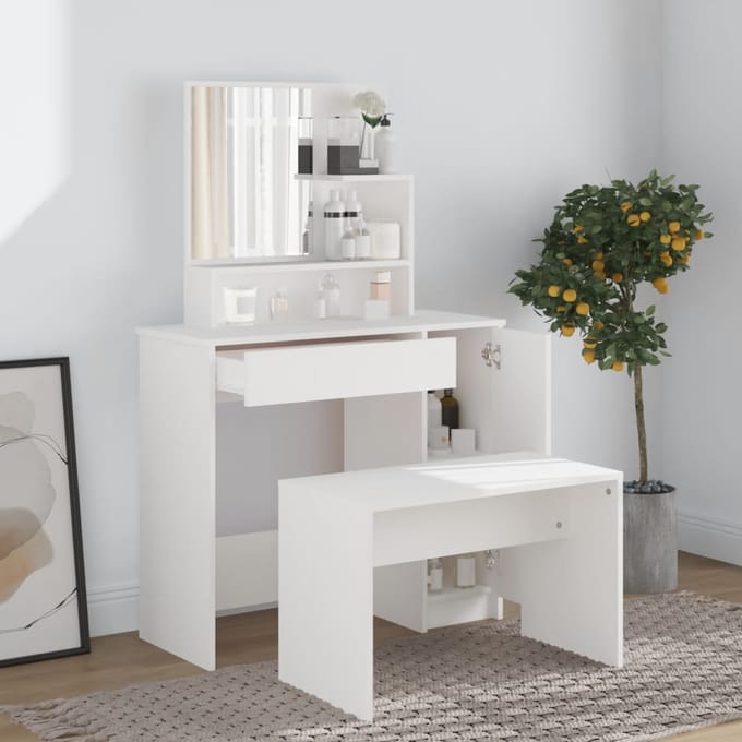vidaXL - Kaptafel - met - spiegel - 86,5x35x136 - cm - wit