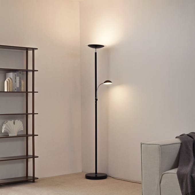 Lindby LED vloerlamp Malea, zwart, leeslamp, dimbaar
