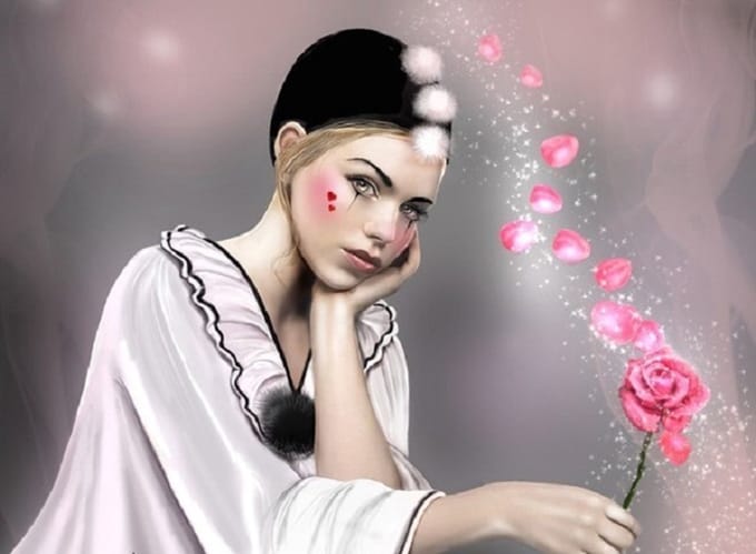 Diamond painting 40x50cm - pierrot - ronde steentjes