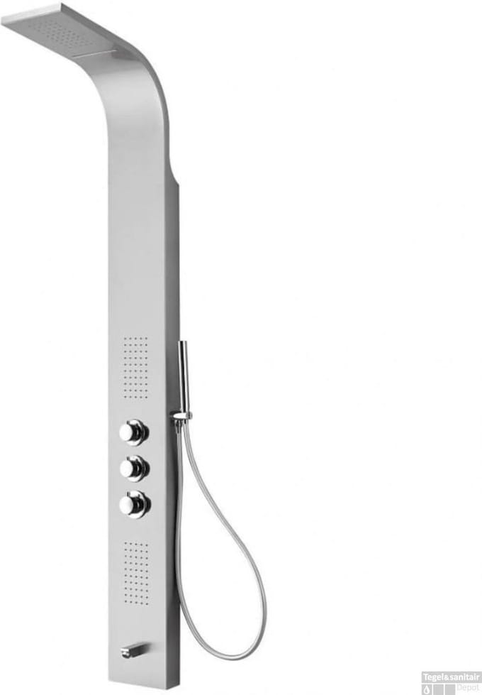 Douchepaneel Creavit Amaro Mat chroom, onderuitloop 160 x 20 cm thermostatisch
