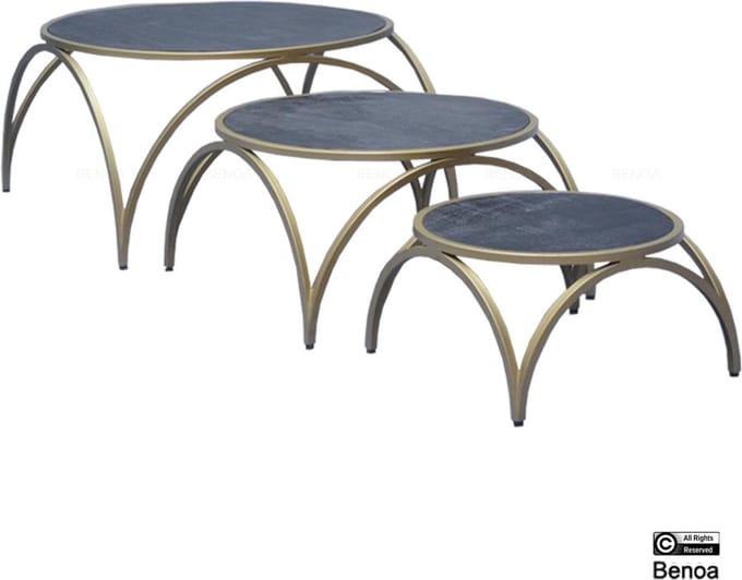 Salontafel Ivana rond set van 3 messing & mangohout