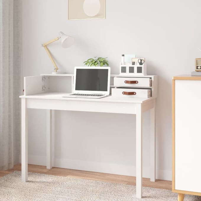 vidaXL - Bureau - 110x50x93 - cm - massief - grenenhout - wit