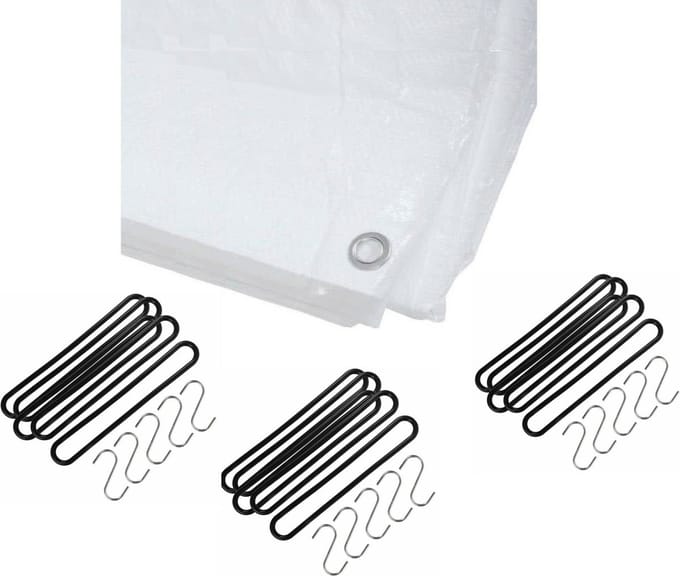 Benson - Afdekzeil wit 3 x 5 meter met 15x spanrubbers en S-haken