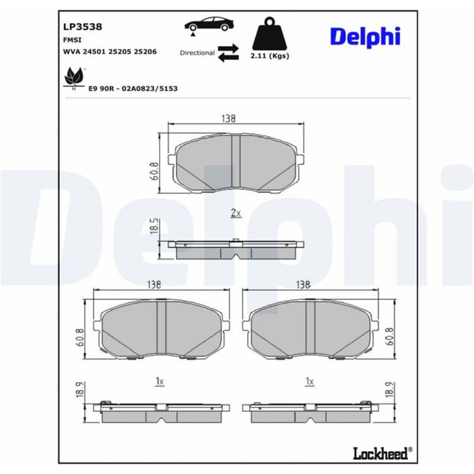 Remblokset DELPHI LP3538, voor