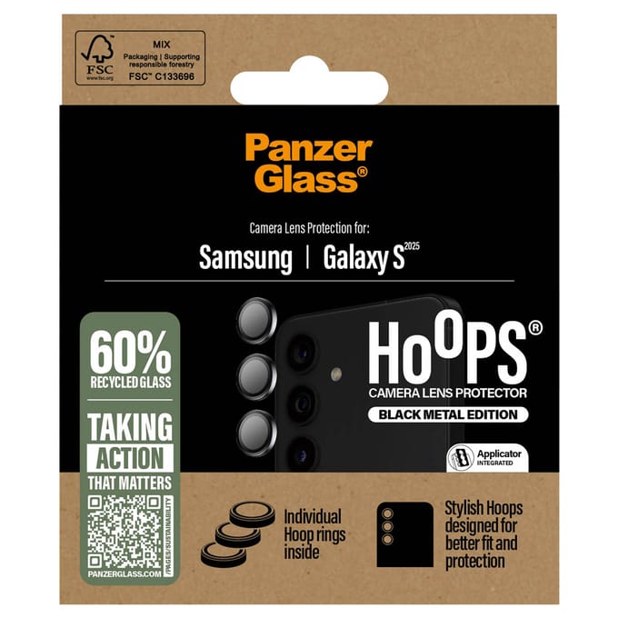 PanzerGlass Screenprotector geschikt voor Samsung Galaxy S25 Glazen | PanzerGlass Hoops Camera Lens Protector - Case Friendly