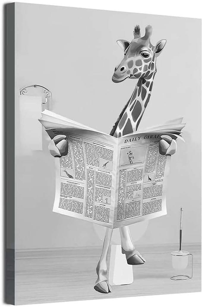 CE - Poster - Giraffe in Badkamer - 60 x 90 cm - Zwart/Wit
