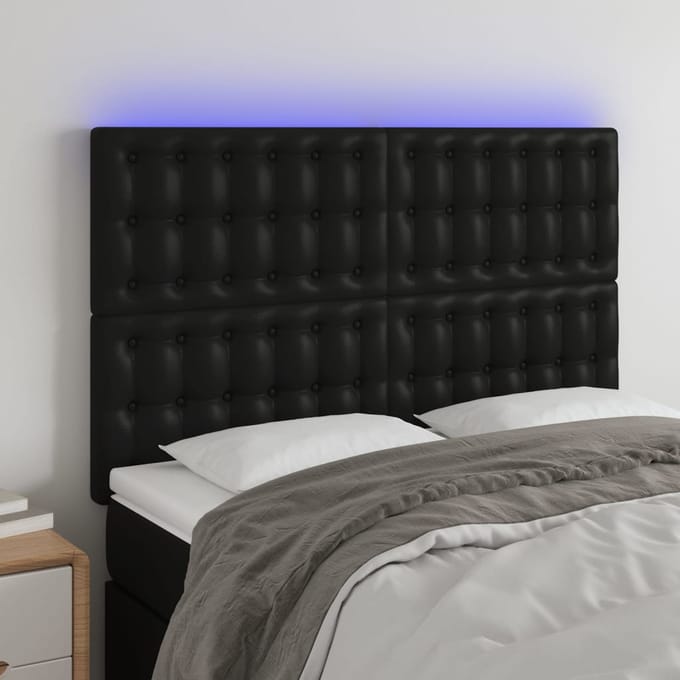 vidaXL - Hoofdbord - LED - 144x5x118/128 - cm - kunstleer - zwart
