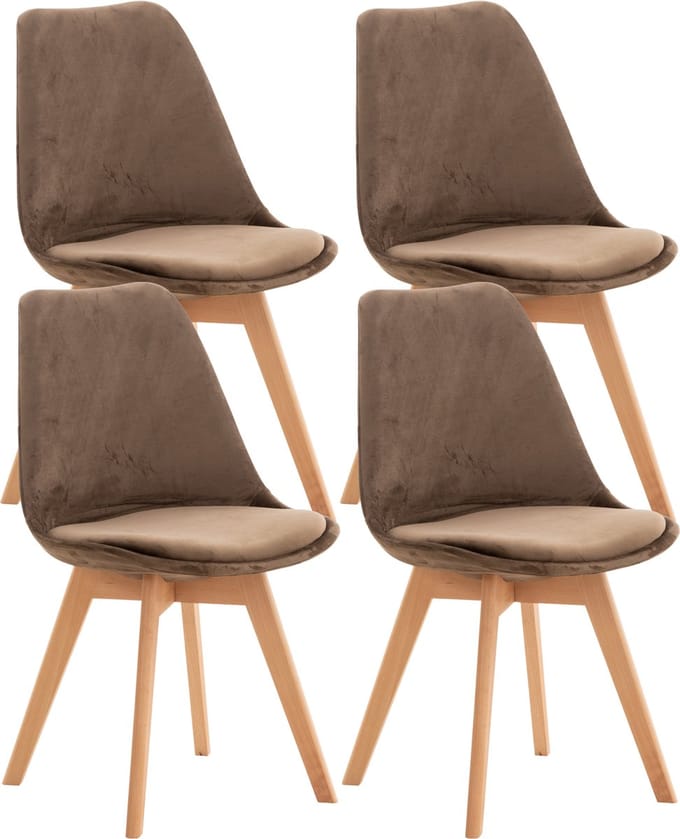 CLP Set van 4 Eetkamerstoelen Linares - met rugleuning - beukenhouten frame - Fluweel/donkerbruin