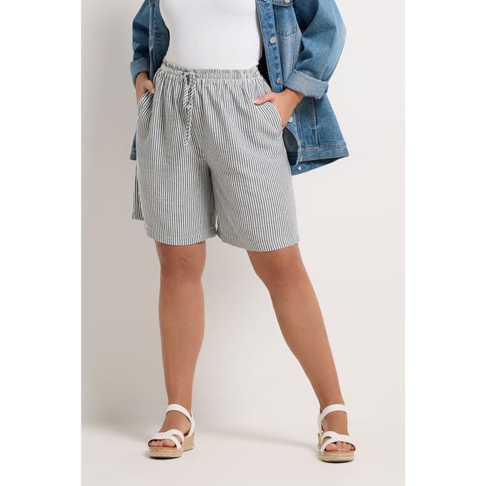 Yours Blauwe Gestreepte Shorts Met Trekkoord Size 50-52