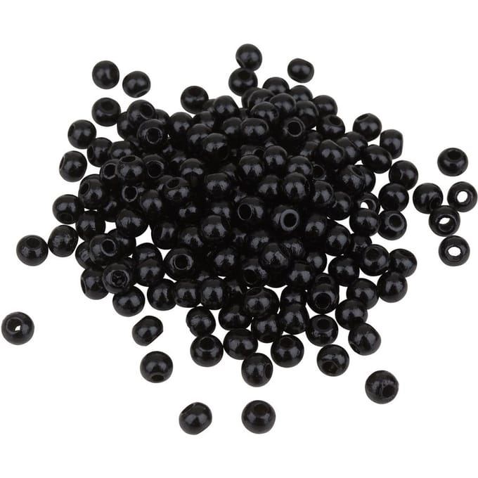 Houten kralen, Ø 4 mm, ca. 165 stuks - Zwart
