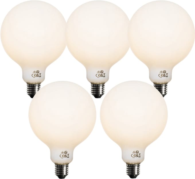 LUEDD Set van 5 E27 dimbare LED lampen opaal G125 5W 450 lm 3000K