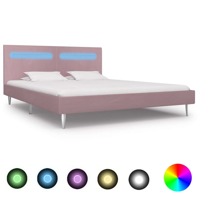 vidaXL - Bedframe - met - LED - stof - roze - 180x200 - cm