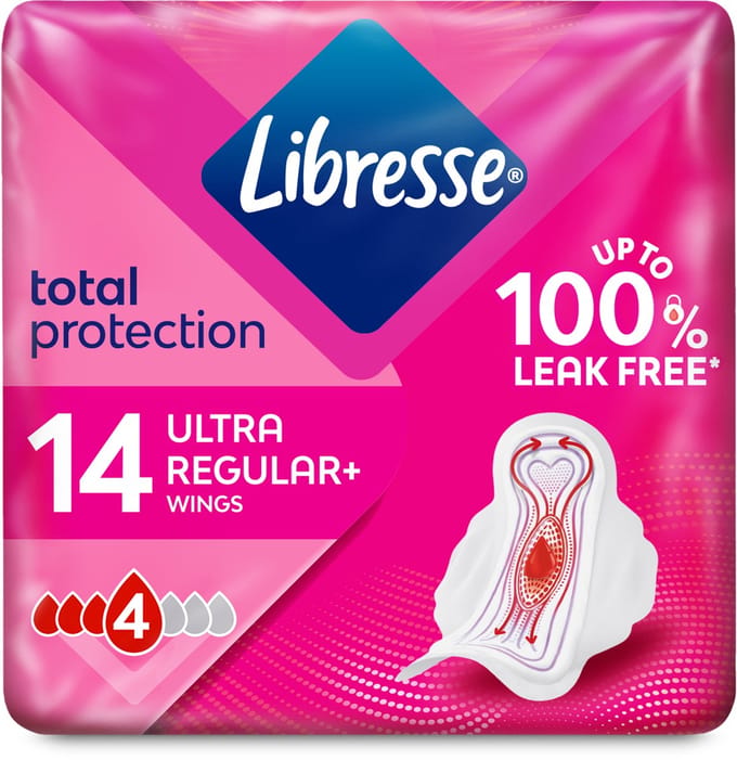 Libresse - Ultra+ Regular Maandverband met Vleugels - 16 x 14 stuks - Voordeelverpakking