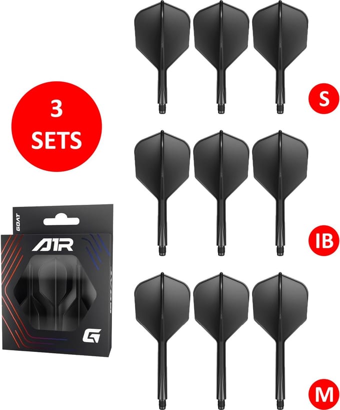 GOAT Air Black NO6 - Multipack - Dart Flights & Shafts - 3 Sets - Medium, Inbetween & Short