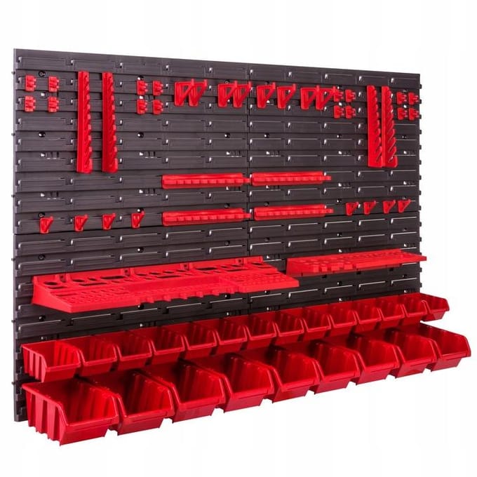 Werkplaatsbord 115x78cm met 23 bakken, haken en planken