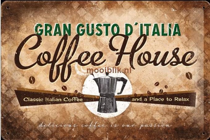 Coffee House  Metalen wandbord in reliëf 20x30 cm