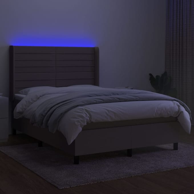 vidaXL - Boxspring - met - matras - en - LED - stof - taupe - 140x200 - cm