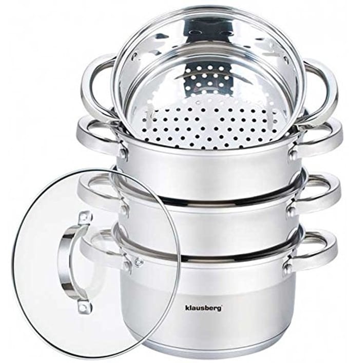 Stoomkoker set 22 cm inductie kookpan met glazen deksel