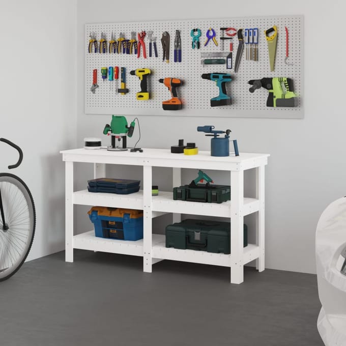 vidaXL - Werkbank - 142,5x50x80 - cm - massief - grenenhout - wit