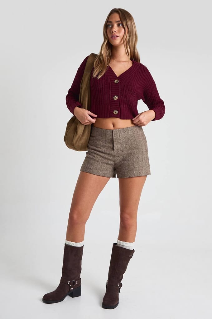 boohoo Dames Button Through Crop Cardigan | Plum | Maat: XL