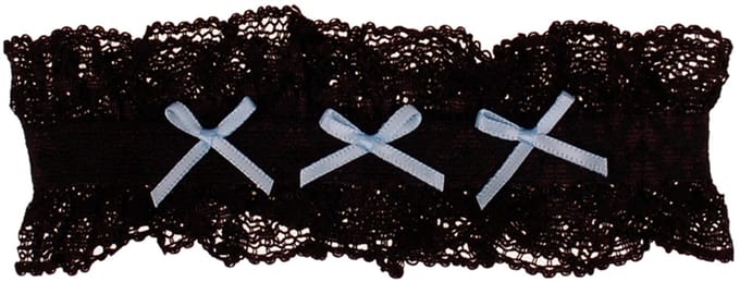 Kousenband Zwart met Kant & Lichtblauwe Strikjes - 33cm Elastisch