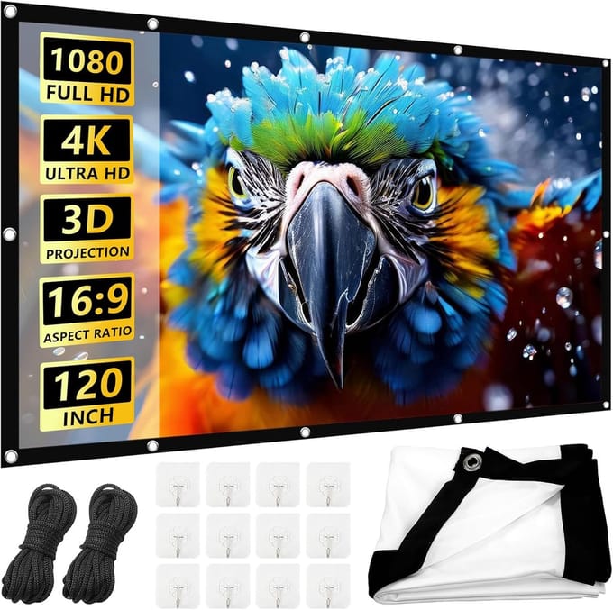 Projectiescherm 120 inch - Beamerdoek Canvas - Thuisbioscoop Creëren - Dubbelzijdig Projectie - 16:9 265x150cm - Wit