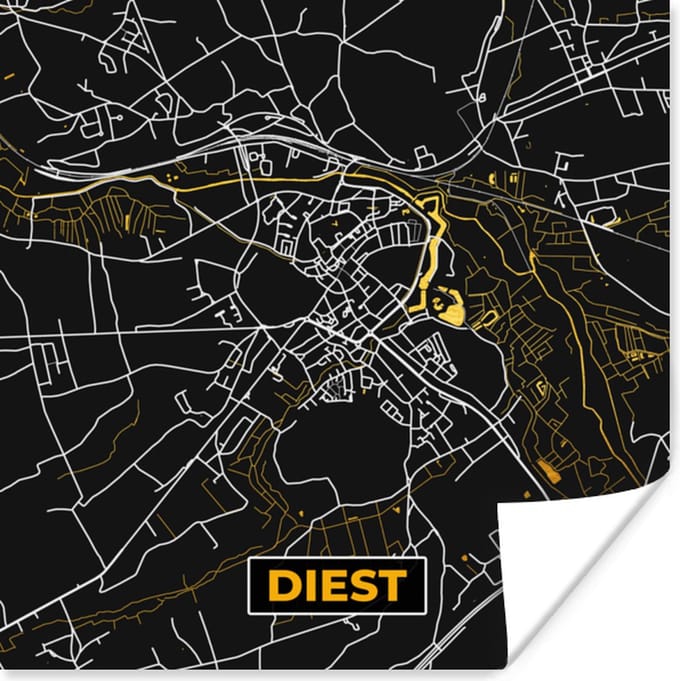 Poster Diest - Kaart - Plattegrond - Goud - Stadskaart - 75x75 cm