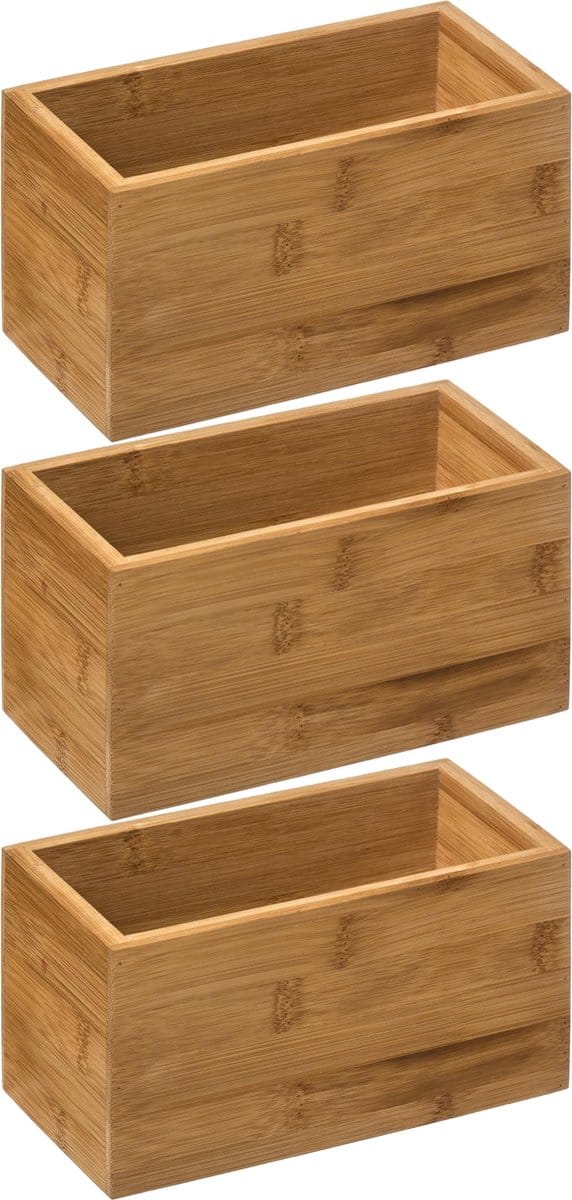5Five Opberg/sorteer/lade verdelers bakjes - 3x stuks - bamboe hout - 18 x 9 x 9.5 cm