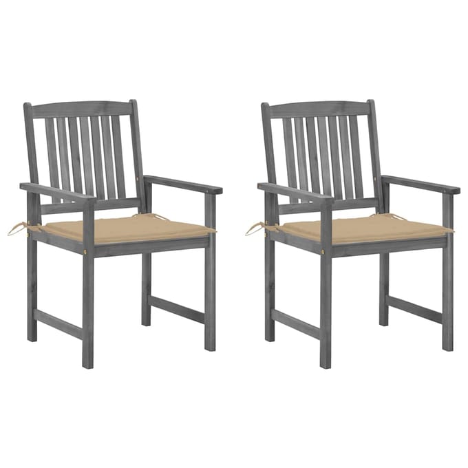 vidaXL - Tuinstoelen - 2 - st - met - kussens - massief - acaciahout - grijs