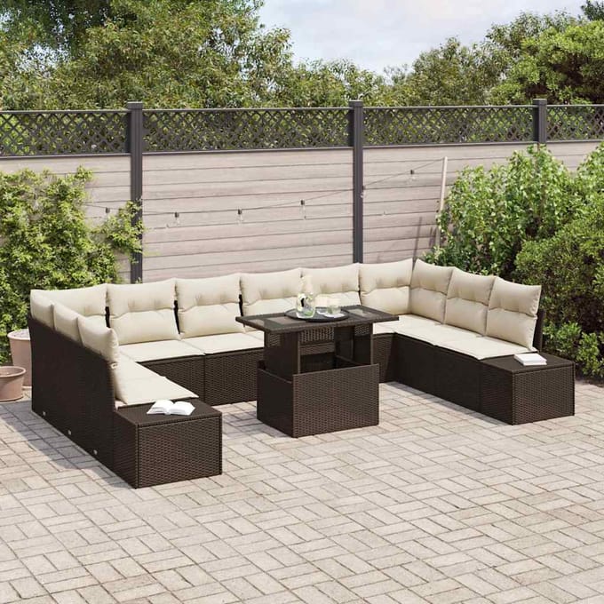 vidaXL - Tuinbank - Set - 11 - st - Bruin - en - Crème - poly - rattan