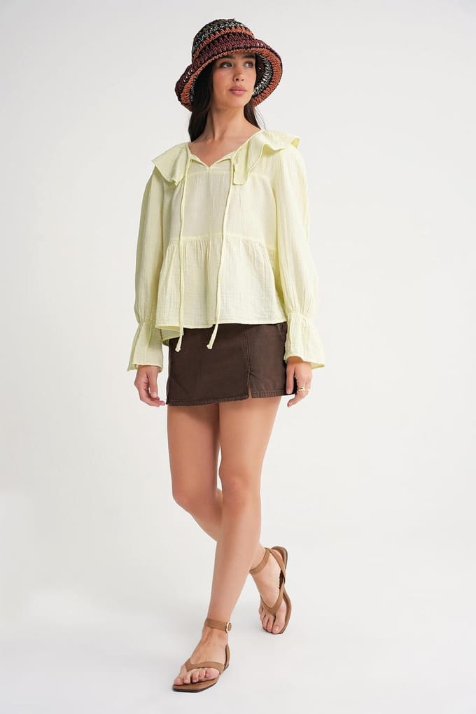 Rimpelige Sjaalkraag Blouse met Striksluiting