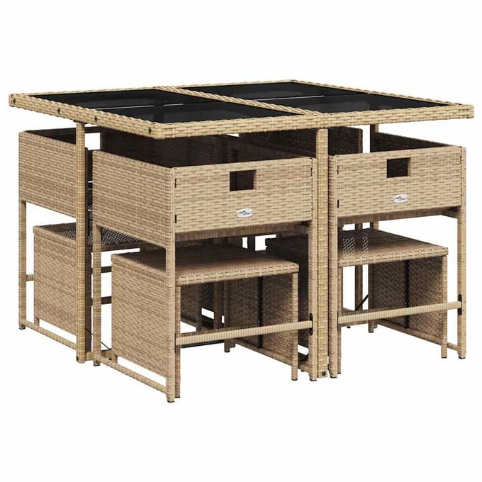 vidaXL - 9-delige - Tuinset - met - kussens - poly - rattan - gemengd - beige