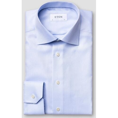 Eton Overhemd Cutaway Collar Rich Structured Textured Twill Licht Blauw / male