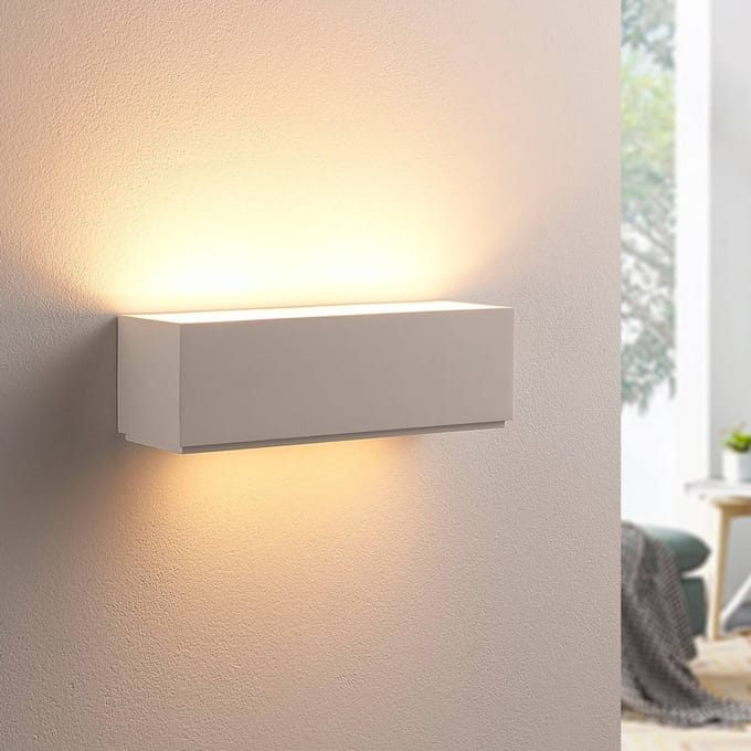 Lindby Lidby wandlamp Benno, 29 cm, gips, wit, hoekig, G9
