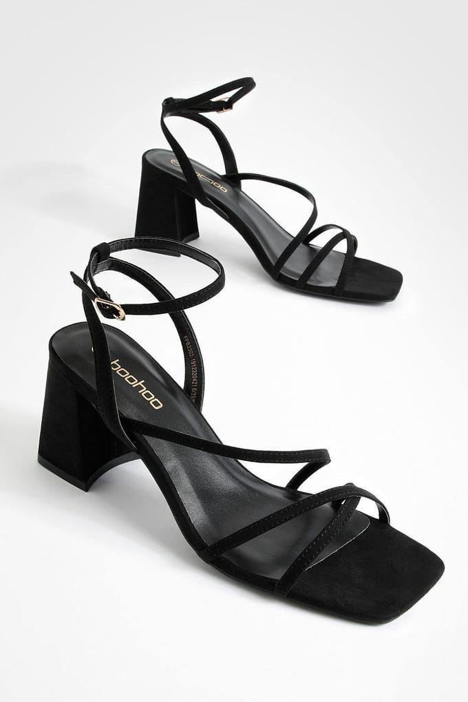 boohoo Dames Mid Blokhak Sandalen met Bandjes | Black | Maat: 3