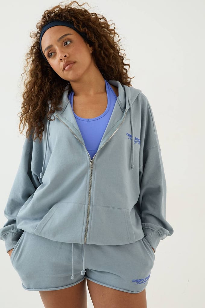 Dames Dsgn Studio Training Club Lichtgewicht Hoodie Met Ritssluiting | Leisteen Blauw | Maat: Small