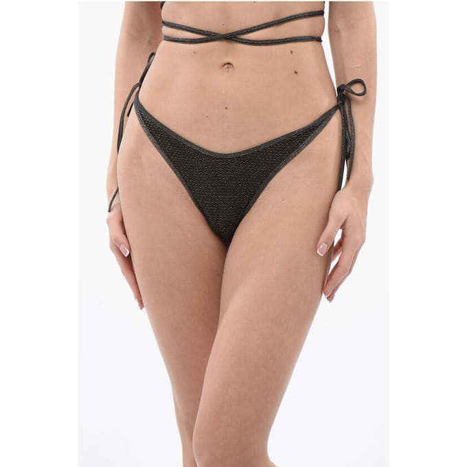 Lurex bikinislip met logo-applicatie in groen