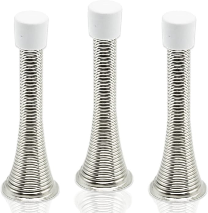 Set van 3 verchroomde veerbelaste deurstoppers met reserve rubberen eindkappen
