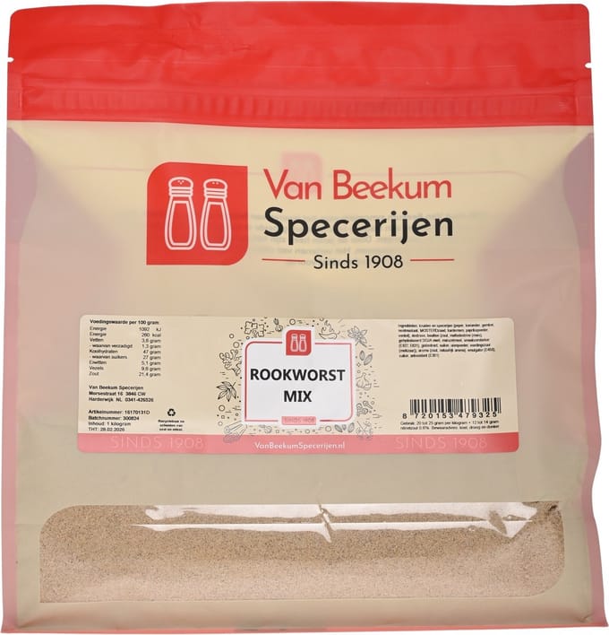 Van Beekum Specerijen - Rookworst Mix - 1 KG (hersluitbare stazak)