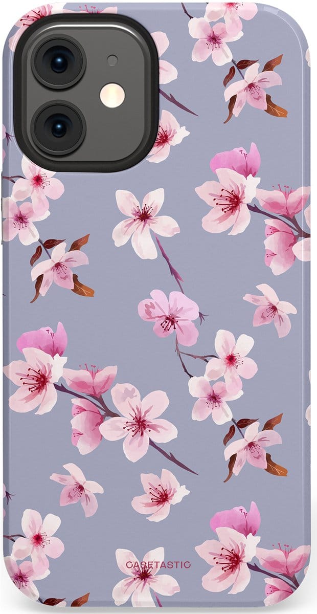 Casetastic hoesje geschikt voor Apple iPhone 12 Mini - Dubbellaagse bescherming - Bloemsem Bries - Fashion Case - Zilver Lichtroze Lila