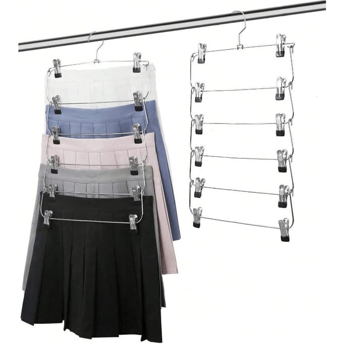 Cintre Multifonctionnel à 6 Couches avec Pinces pour Pantalons et Jupes 1 pièce one-size argenté