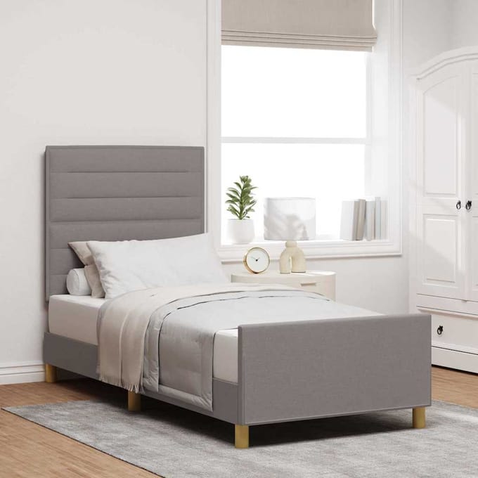 vidaXL - Bedframe - met - hoofdeinde - Taupe - 100 - x - 200 - cm - Stof
