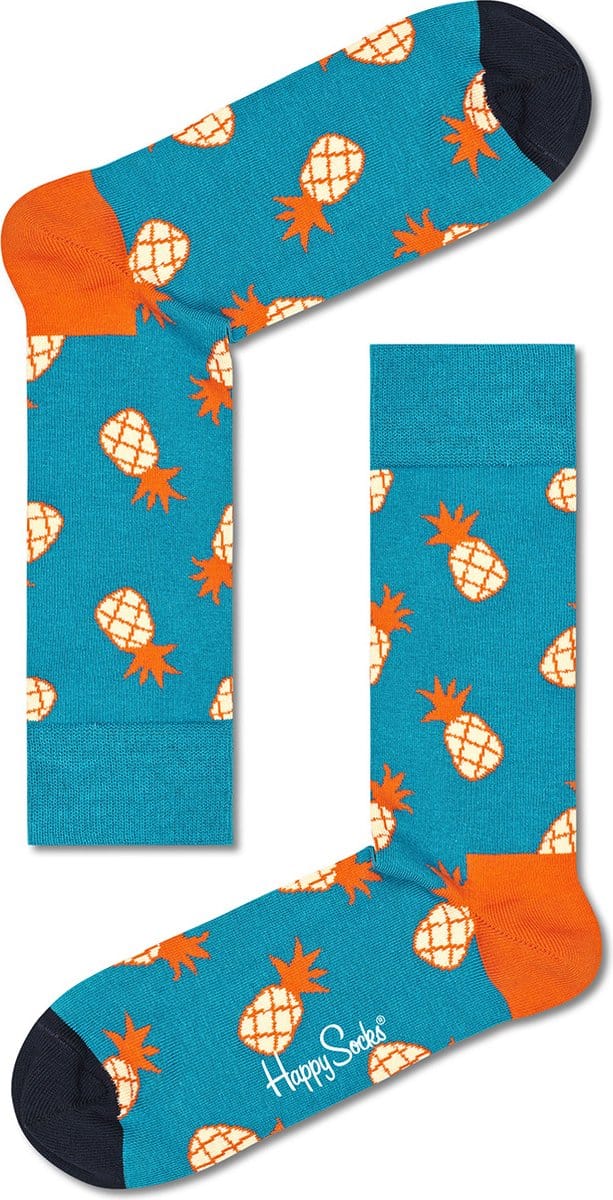 Happy Socks Sokken Met Print Pineapple Blauw Ananas - Maat 41-46