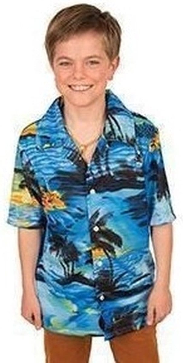 Faram party Hawaii blouse/overhemd - blauw - voor jongens - polyester - kinderen 128