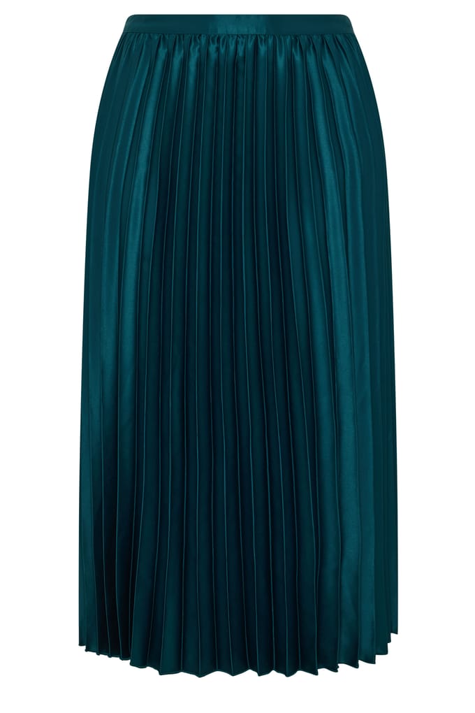Yours London Groenblauwe Geplooide Satijnen Rok Size 48