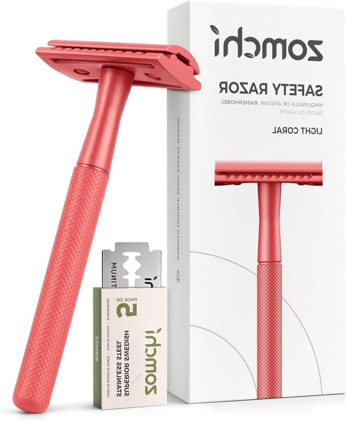 Veiligheidsscheermes - Scheermes voor dames - Glad scheren - Plasticvrij herbruikbaar - 10.7 cm - Licht koraal