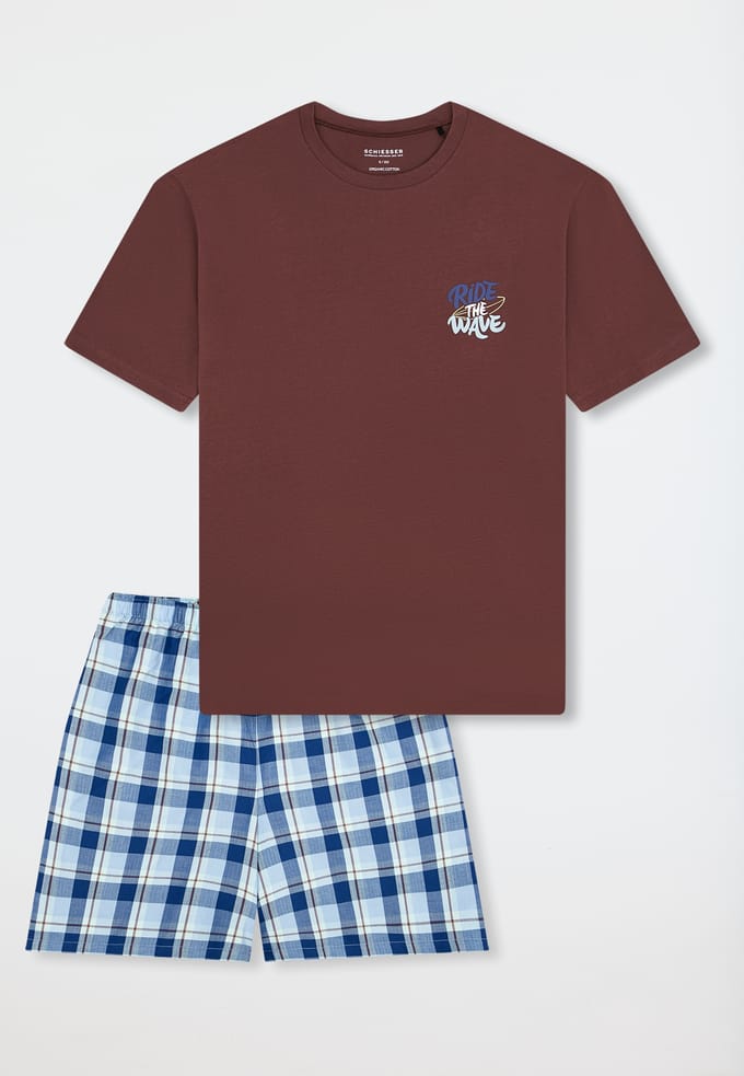 Korte pyjama met bruine ruitjes - Teens Nightwear 152